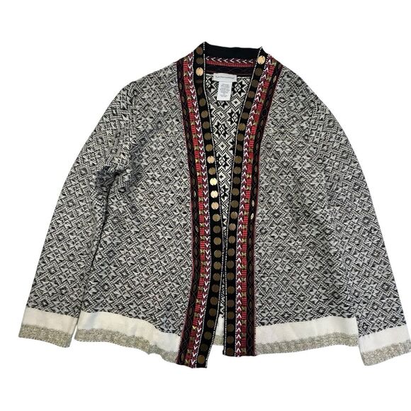 Soft Surroundings Embroidered Open Front Cardigan Sweater Petite Small Aztec - Picture 1 of 9
